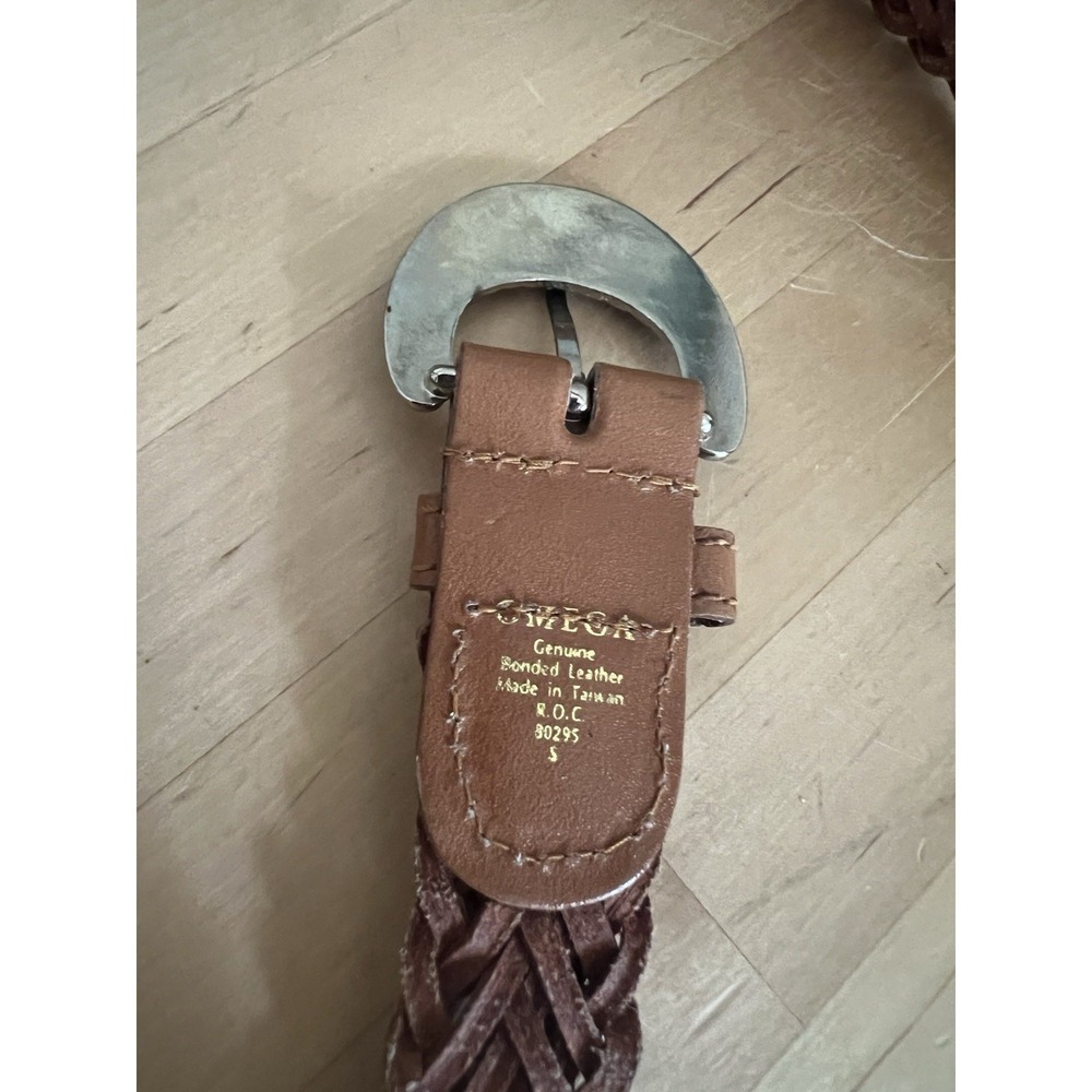 OMEGA Vtg Brown Braided Leather Western Concho Belt Silver Tone Buckle 32 Small - Picture 5 of 9